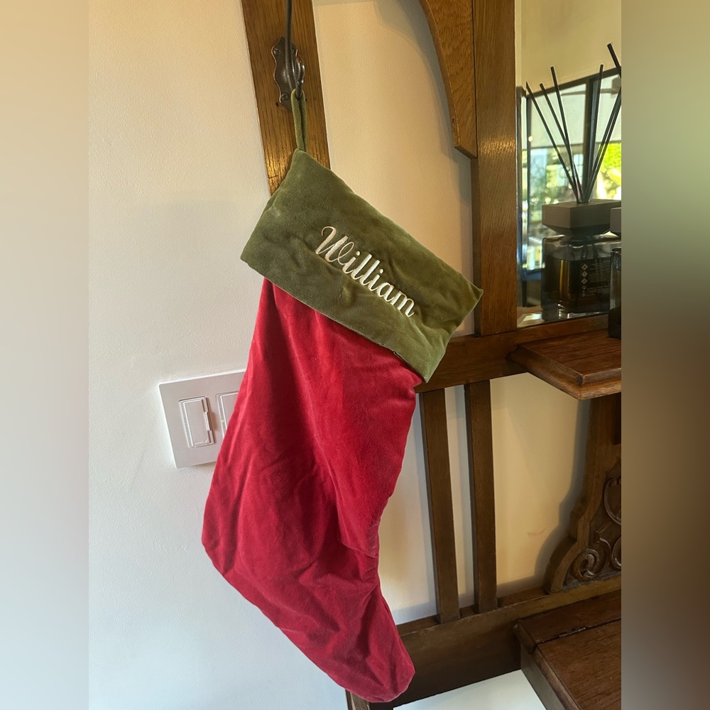 Pottery Barn Classic Red and Green Velvet Christmas  William Stocking Large